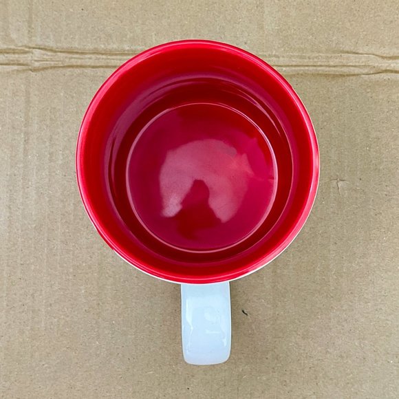 Starbucks Coffee Big White Mug Christmas Holiday Ornaments Balls 2012 Red Inside - Picture 11 of 12